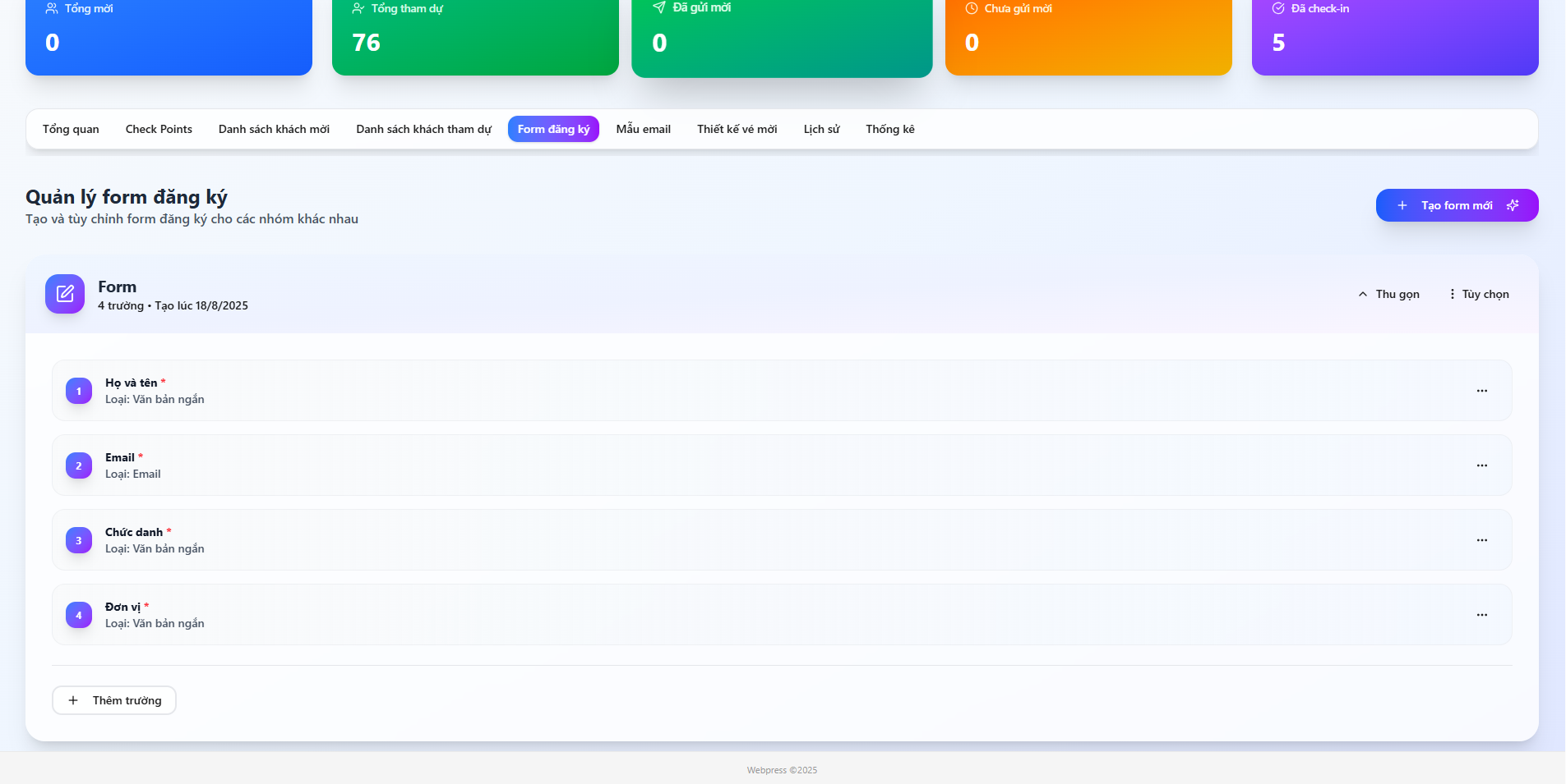 Dashboard quản lý
